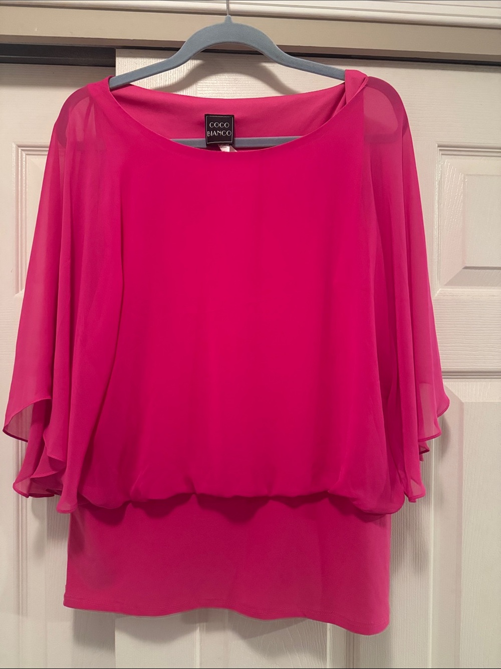 Coco Bianco Fuchsia Hot Pink Layered Flutter Sleeve Blouse